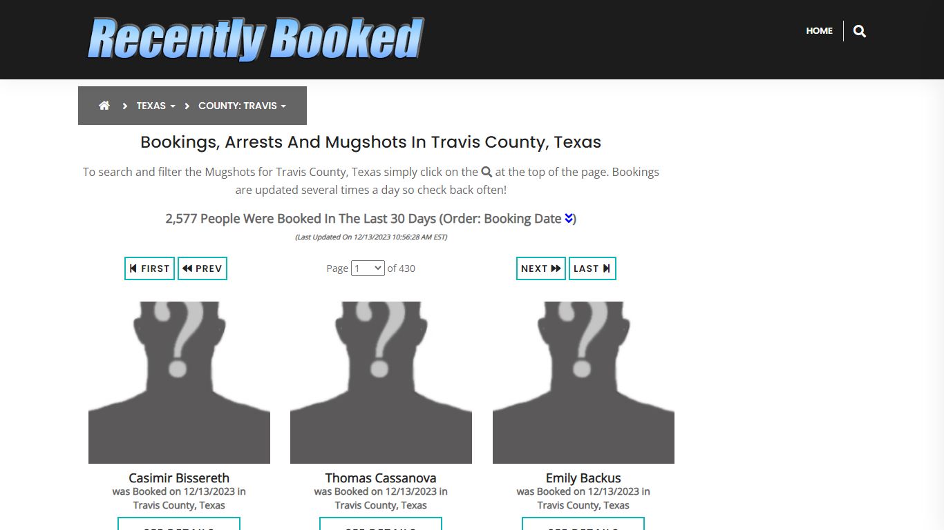 Recent bookings, Arrests, Mugshots in Travis County, Texas